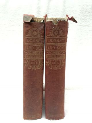 Dombey And Sons By Charles Dickens - Set Of Two Antique Books With Illustrations