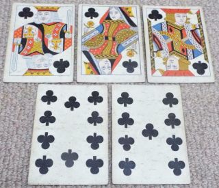 Straight Flush Poker Hand 5 Antique 1865 Civil War Era No Indices Playing Cards