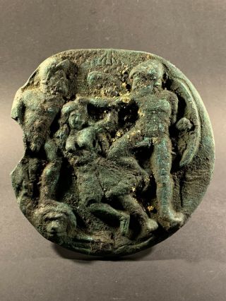 Rare Ancient Roman Bronze Relief Plaque Depicting Erotic Scene Circa.  200 - 300ad