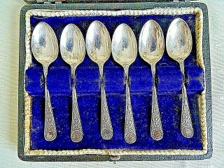 Antique Boxed Set Six Cooper Bros Sheffield Silver Plate Bright Cut Tea Spoons