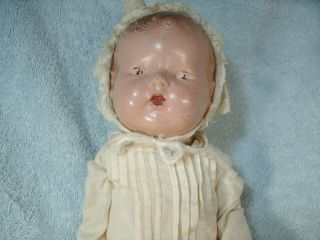Vintage 14” Baby Doll Composition W/ Cloth Body; Molded Hair & Long Gown 180