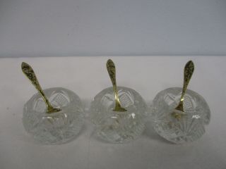3 Pressed Glass Open Salt Cellars With Rm Sterling Silver Spoons
