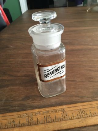 Antique Chemist Pharmacist Apothecary Bottle Hand Painted Glass Label Resorcinol