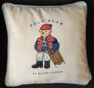 Vintage Ralph Lauren Polo Bear Winter Sled Pillow Sham/cover 18”x18” Tan & Denim