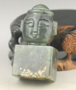 Old Chinese Natural Jade Hand - Carved Buddha Seal