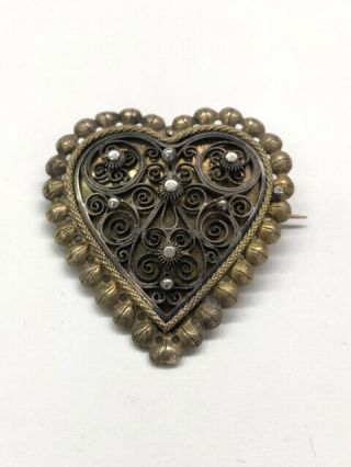 Antique David Andersen Christiania 830 Silver Heart Pin