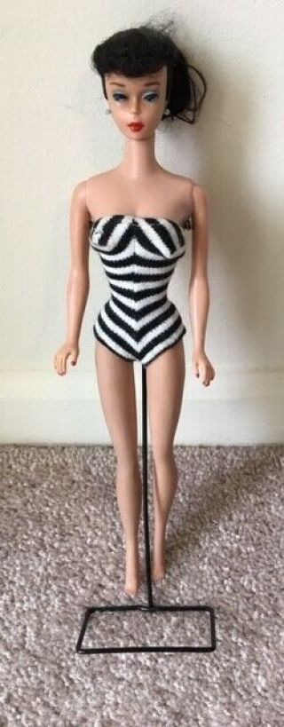 Vintage Barbie Ponytail 5 Brunette Japan In Zebra Swimsuit Circa 1961