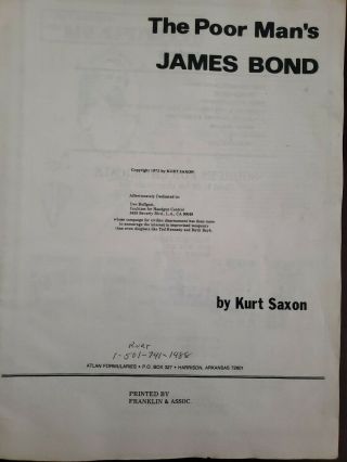 The Poor Man ' s James Bond Rare 1972 Signed by Kurt Saxon 3