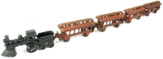 Kenton Antique Cast Iron Train 5 Piece Passenger Car Set