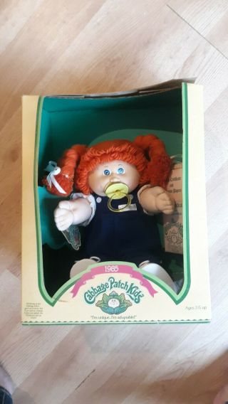 1985 Cabbage Patch Kids Red Hair Braids Girl Doll W/ Box Papers Claudine Coral