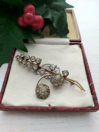 Vintage Old Jewellery - Antique Flower Brooch Pin With Clear Stones Flower.  C1900.
