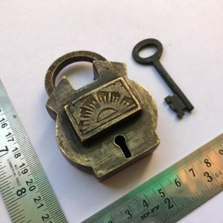 Brass Padlock Lock With Key Old Antique Rare Shape