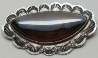 Sterling Silver Navajo Old Pawn Picture Agate Chunky Brooch Pin - Rare,  L@@k