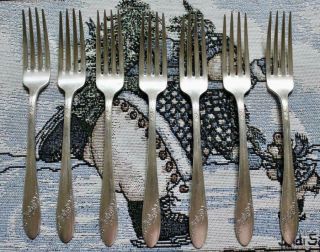 Vintage Oneida Tudor Silver Plate Queen Bess Ii Set Of 7 Dinner Forks