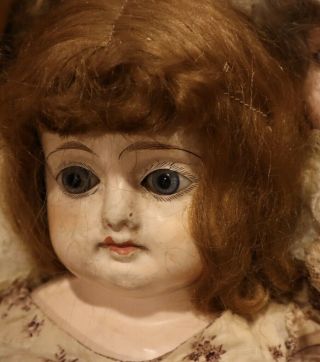 22 " Antique C1870 German Paper Mache Glass Eyed Doll W/mohair Wig