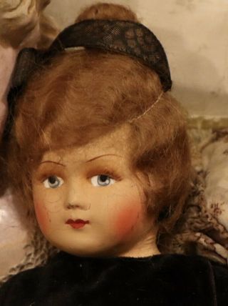 Antique 13 " C1890 French Paper Mache Doll W/great Outfit & Wig