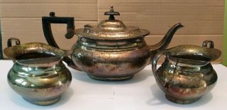 Vintage Teapot Sugar Milk Set In Silver Plated Mid Century Marked Psl On Base