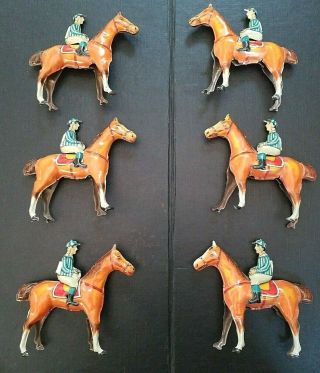 Set Of 6 Tin - Penny Litho Toy Jockey On Horse Levy George (gely) Germany Rare