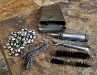 Very Rare Antique Double Sided Portable Metal Tube Gun Cleaning Kit War Era