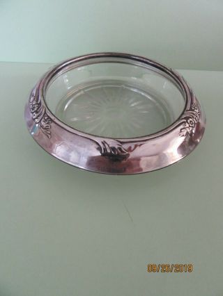 Antique Art Nouveau Sterling Silver & Glass Tray/coaster - Frank M Whiting & Co