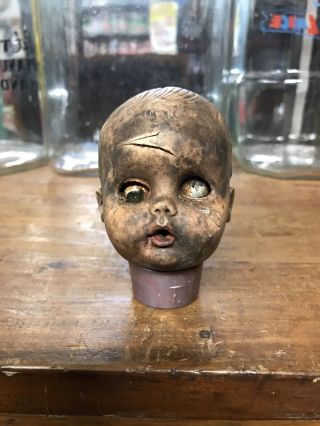 Vintage Creepy Spooky Baby Doll Head Bottle? Gothic Halloween Scary