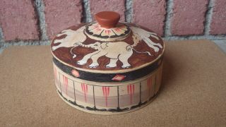 Vintage Folk Art Hand Carved & Painted Wooden Box Elephants Circus Tent