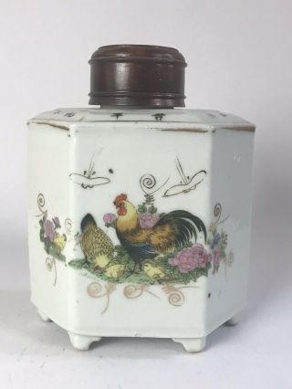 ANTIQUE CHINESE PORCELAIN TEA jar CADDY FAMILLE ROSE no damage 2