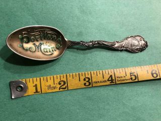Antique Sterling Silver Spoon Portland Maine Enamel Bowl Dirigo 24 Grams