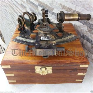 Brass Collectible Nautical Antique German Marine Sextant W/ Wooden Box