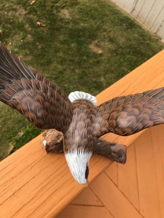 Bald Eagle Statue Hand Painted Carved Wood Figure On Driftwood 11 