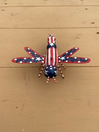 Patriotic Dragonfly Fish Decoy - Folk Art Spearing Decoy - Stars And Stripes