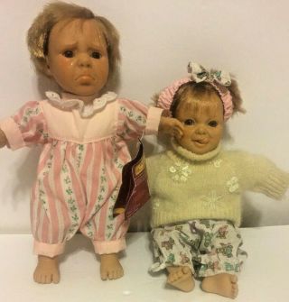 Set Of Two Vintage 8 " Berenguer Dolls W Expressions.  One With Tongue Out,  Crying