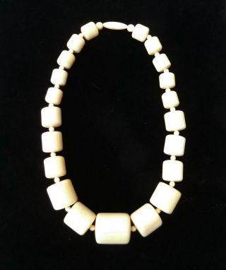 Rare Antique Chinese Carved Cylinder Beads In Cow Bone With Matching Clasp - 16 "