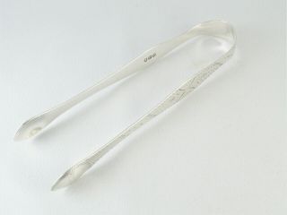 Antique George Iii Solid Silver Bright Cut Engraved Sugar Tongs Hm 1799 31.  5g