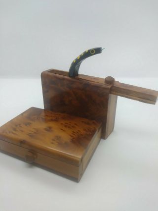 Treen Small Wooden Novelty Boxes With Sliding Top And Pop Up Snake.