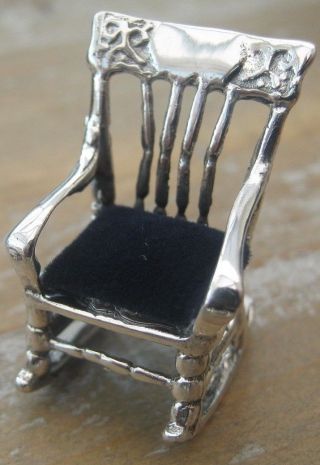 Novelty Antique Style Hallmarked Rocking Chair Solid Silver Pierced Pin Cushion