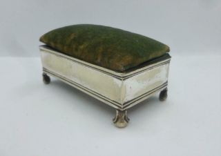 Antique Victorian Silver Plate Sewing Velvet Pin Cushion Trinket Box Casket 1900