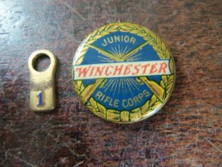 Rare Vintage Winchester Junior Rifle Corps Pinback Button W/ 1 Metal Tag