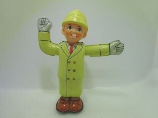 Rare Vintage Tn Wind - Up Traffic Controler Tin Toy Japan Well