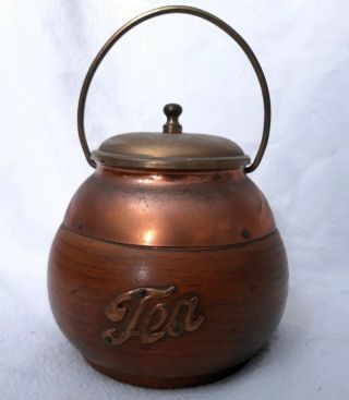 Vintage Copper Brass And Wood Tea Caddie