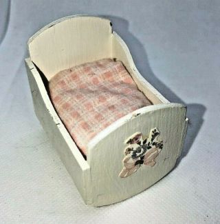 Vintage 50s 60s Wooden Dollhouse Rocking Cradle Nursery Baby Bed Wood Bassinet