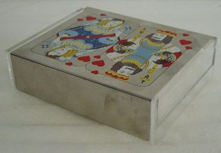 Mid Century Wmf Cromargan And Lucite Box For Playing Cards