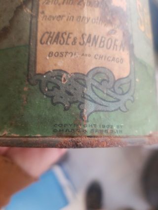 1902 Antique CHASE & SANBORN ' S SEAL BRAND COFFEE TIN CAN W/LID/PAPER LABEL 3