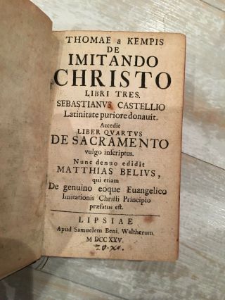 1725 Antique Rare Miniature Book: Imitation Of Christ By Thomas Kempis