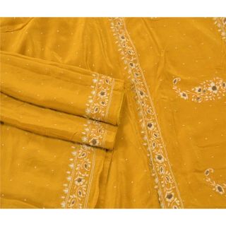 Sanskriti Vintage Saree Pure Silk Hand Embroidered Craft Fabric Premium Sari