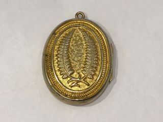 Large Antique Victorian 1890’s 9 Ct Gold Plated Fern Photo Locket Pendant.