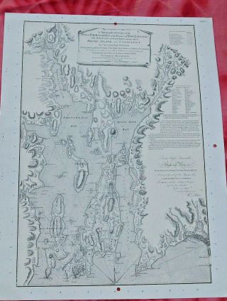 1777 Revolutionary War Topographical Chart Narraganset Bay Rhode Island & Forts