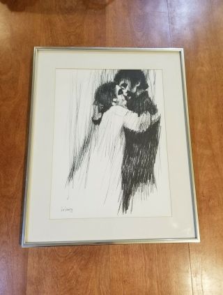 Vintage Aldo Luongo " Young Lovers " 1969 Framed Print Charcoal On Paper Art