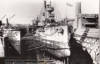 Photograph Royal Navy.  Hms " Vengeance " Battleship.  In Dock.  Rare 1915