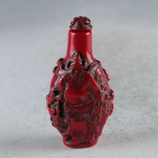 Chinese Red Coral Hand Carved An Elderly Couple Snuff Bottle A9035